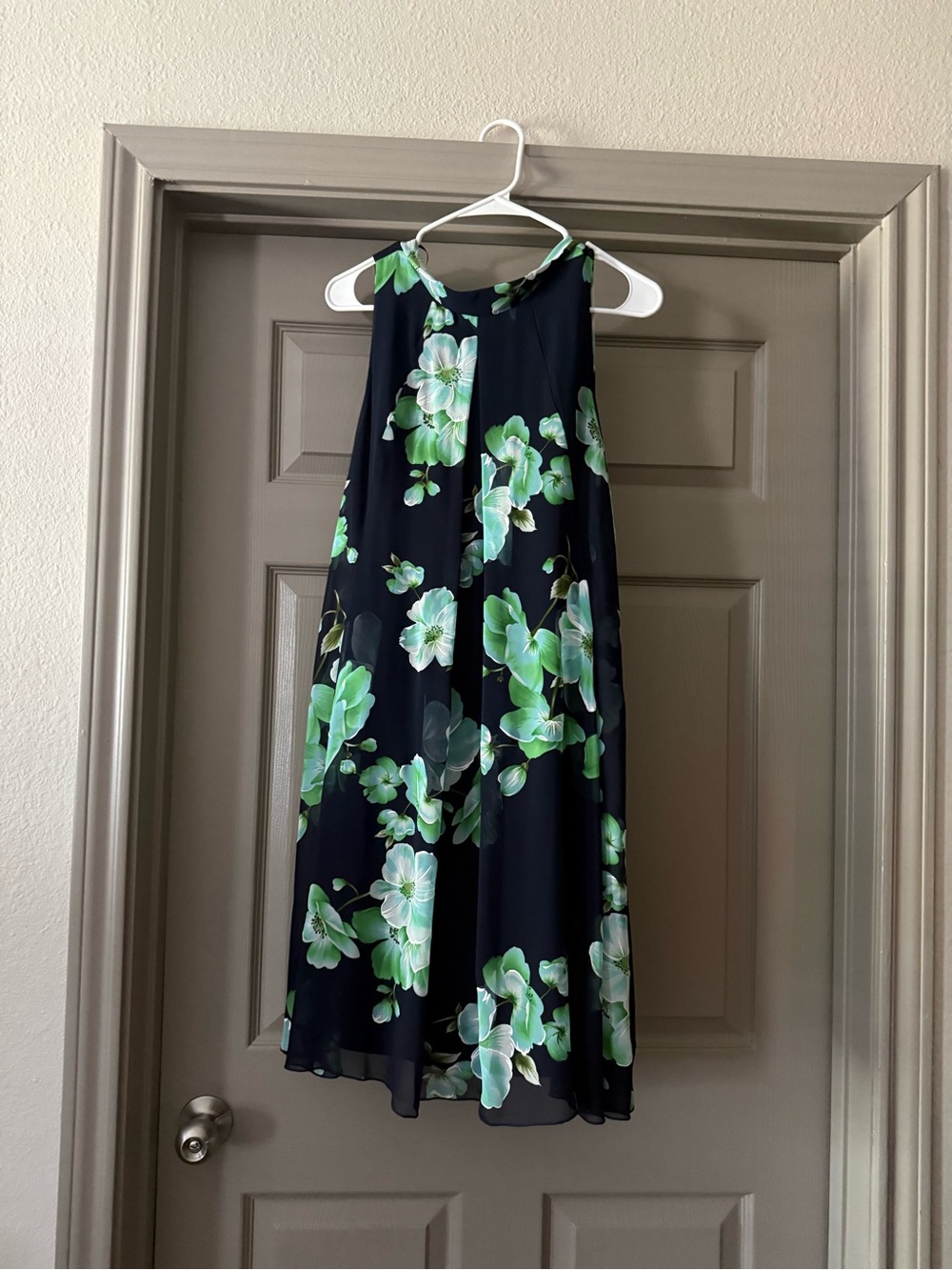 Robbie Bee Navy Dress with Green Floral Print